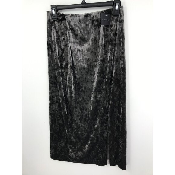 Club Monaco Crush Velvet Midi Side Slit Jupe Skirt Grayish Brown Small NEW - Picture 4 of 7